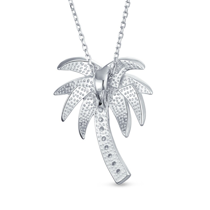 Main Image 2 of Blue Lab-Created Opal Inlay and Cubic Zirconia Palm Tree Pendant in Sterling Silver