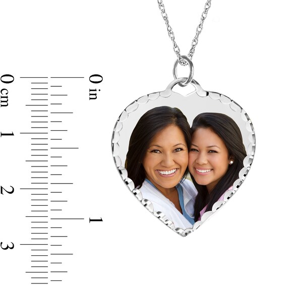 Engravable Photo Diamond-Cut Edge Heart Pendant in 10K White, Yellow, or Rose Gold (1 Image and 3 Lines)