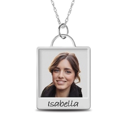 Engravable Polaroid-Inspired Photo Rectangular Pendant in Sterling Silver (1 Image and 4 Lines)