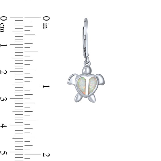 Lab-Created Opal Inlay Heart Turtle Drop Earrings in Sterling Silver