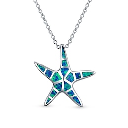 Blue Lab-Created Opal Inlay Starfish Pendant in Sterling Silver