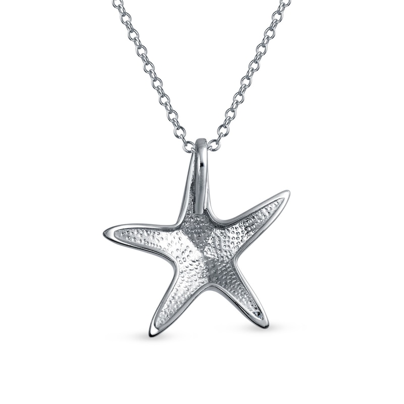 Main Image 2 of Blue Lab-Created Opal Inlay Starfish Pendant in Sterling Silver