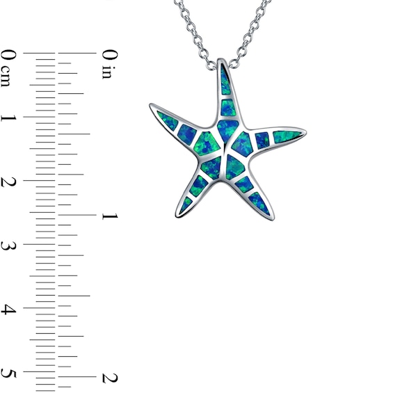Blue Lab-Created Opal Inlay Starfish Pendant in Sterling Silver