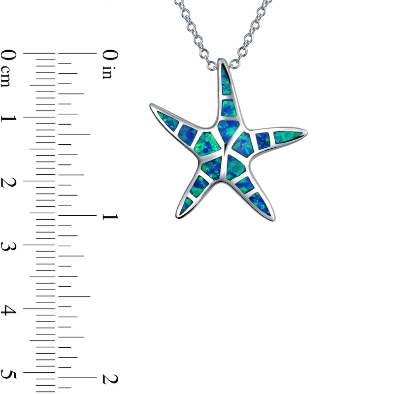 Main Image 3 of Blue Lab-Created Opal Inlay Starfish Pendant in Sterling Silver