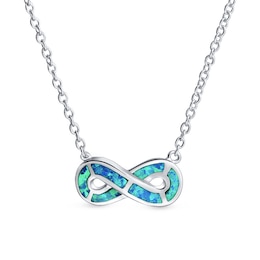 Blue Lab-Created Opal Inlay Infinity Symbol Pendant in Sterling Silver