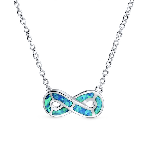 Blue Lab-Created Opal Inlay Infinity Symbol Pendant in Sterling Silver