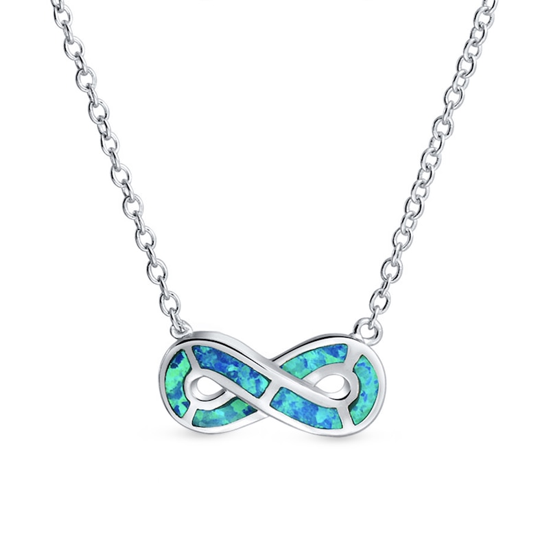 Main Image 1 of Blue Lab-Created Opal Inlay Infinity Symbol Pendant in Sterling Silver