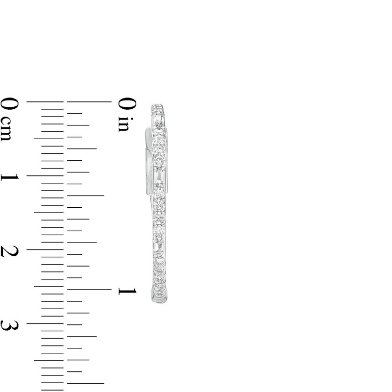 Main Image 3 of 1 CT. T.W. Baguette and Round Diamond Inside-Out Hoop Earrings in 10K White Gold