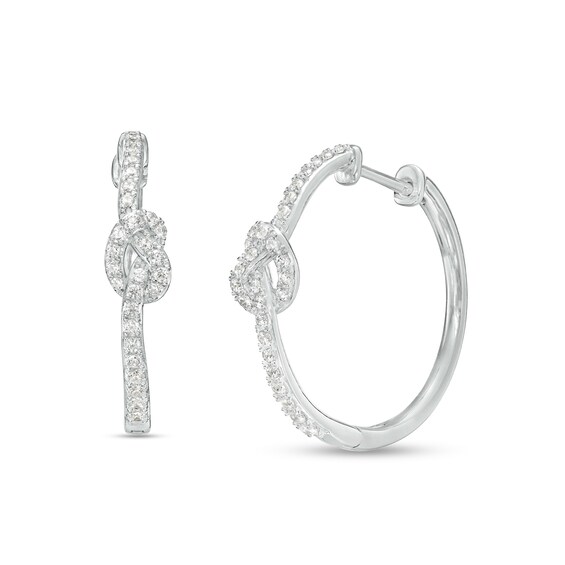 1/3 CT. T.w. Diamond Pretzel Knot Hoop Earrings in Sterling Silver