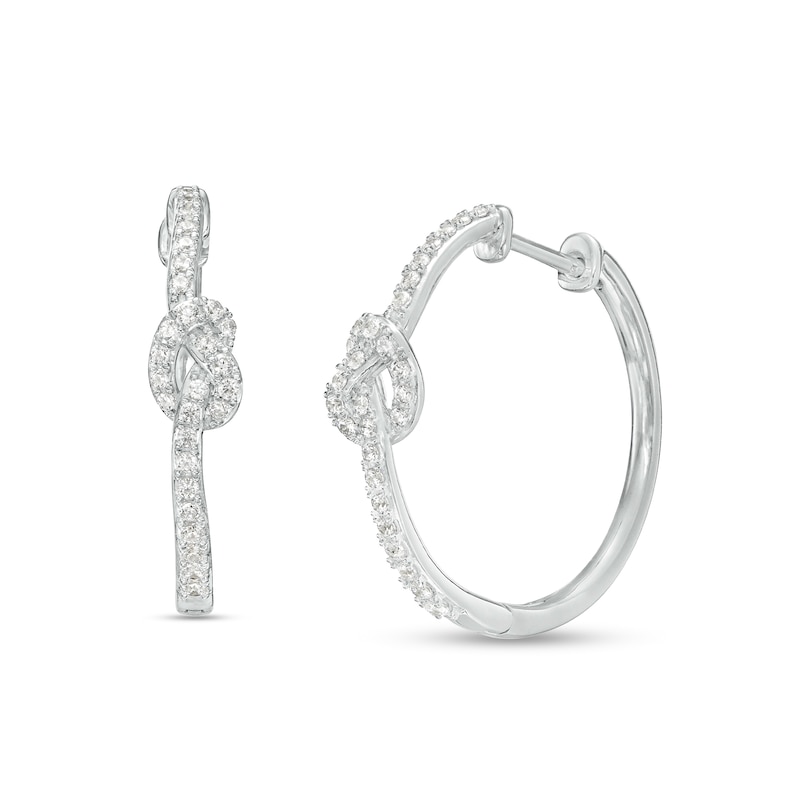 Main Image 1 of 1/3 CT. T.W. Diamond Pretzel Knot Hoop Earrings in Sterling Silver