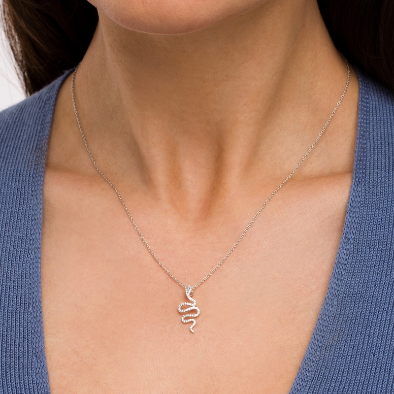 Main Image 2 of 1/4 CT. T.W. Diamond Snake Pendant in 10K White Gold