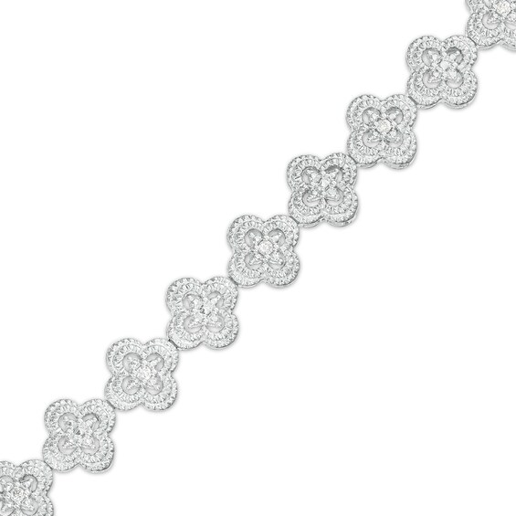 1/10 CT. T.w. Diamond Clover Link Bracelet in Sterling Silver
