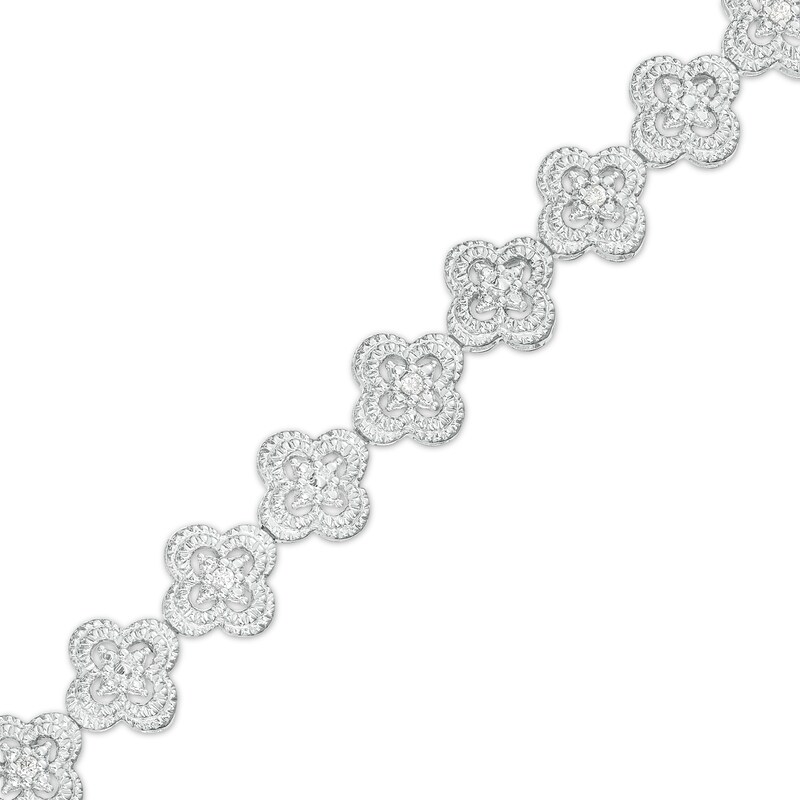 Main Image 1 of 1/10 CT. T.W. Diamond Clover Link Bracelet in Sterling Silver