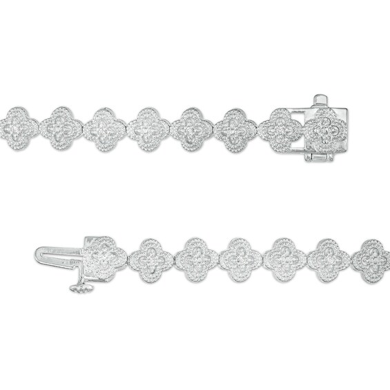 1/10 CT. T.w. Diamond Clover Link Bracelet in Sterling Silver