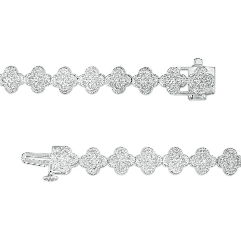 Main Image 3 of 1/10 CT. T.W. Diamond Clover Link Bracelet in Sterling Silver
