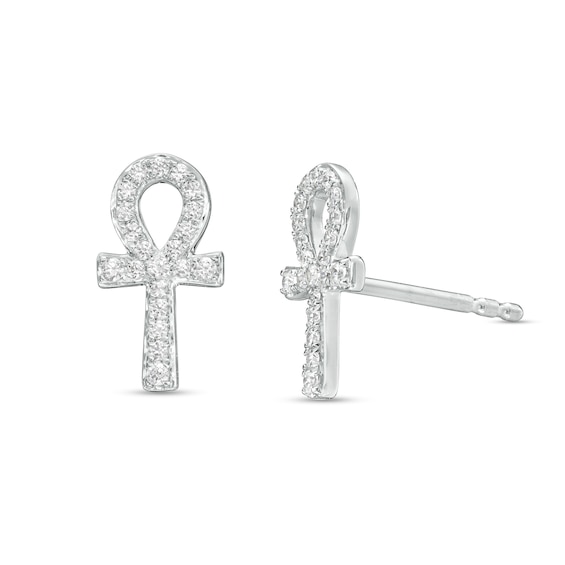 1/6 CT. T.w. Diamond Ankh Stud Earrings in 10K White Gold