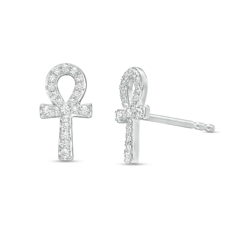 Main Image 1 of 1/6 CT. T.W. Diamond Ankh Stud Earrings in 10K White Gold