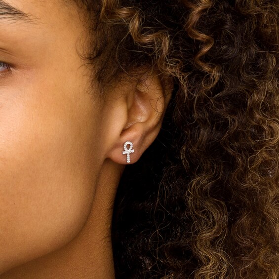 1/6 CT. T.w. Diamond Ankh Stud Earrings in 10K White Gold