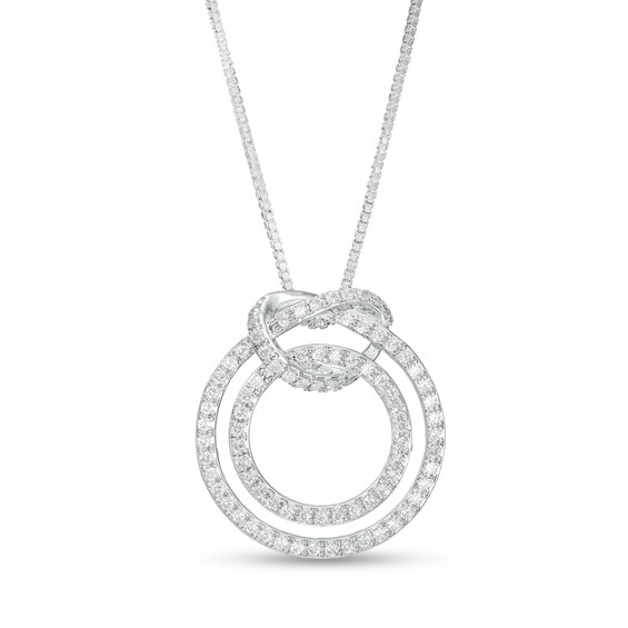 1/3 CT. T.w. Diamond Pretzel Knot Double Circle Outline Pendant in Sterling Silver