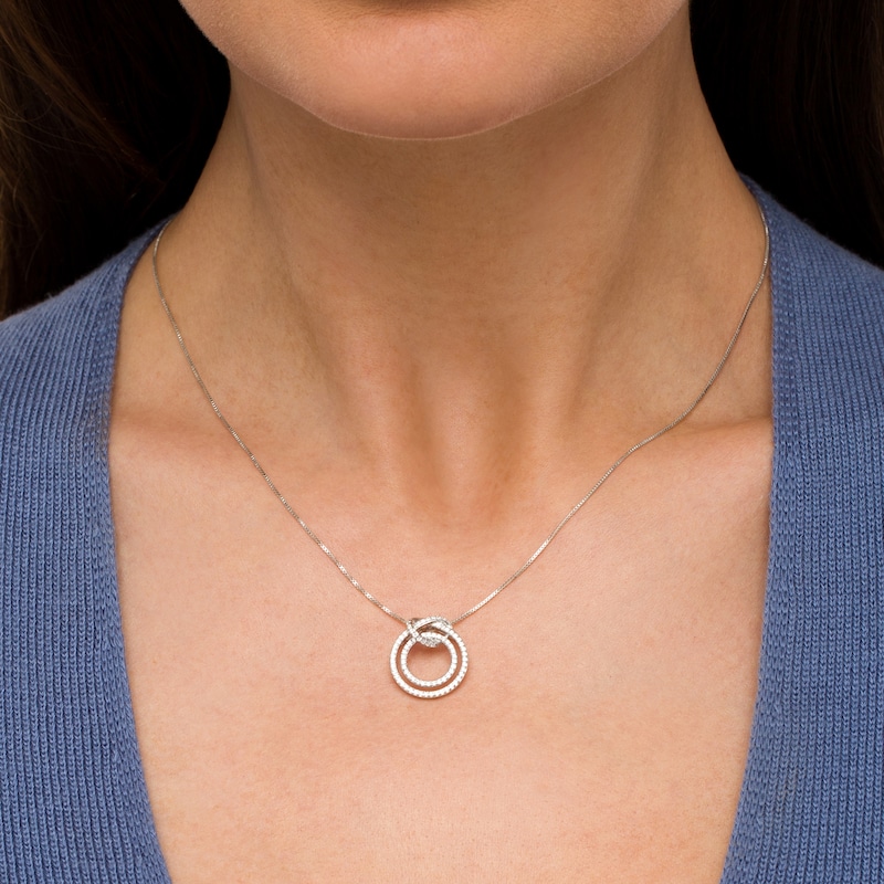Main Image 2 of 1/3 CT. T.W. Diamond Pretzel Knot Double Circle Outline Pendant in Sterling Silver