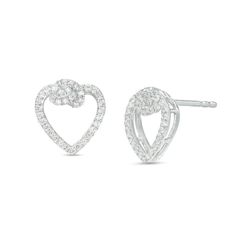 1/3 CT. T.W. Diamond Pretzel Knot Heart Stud Earrings in Sterling Silver