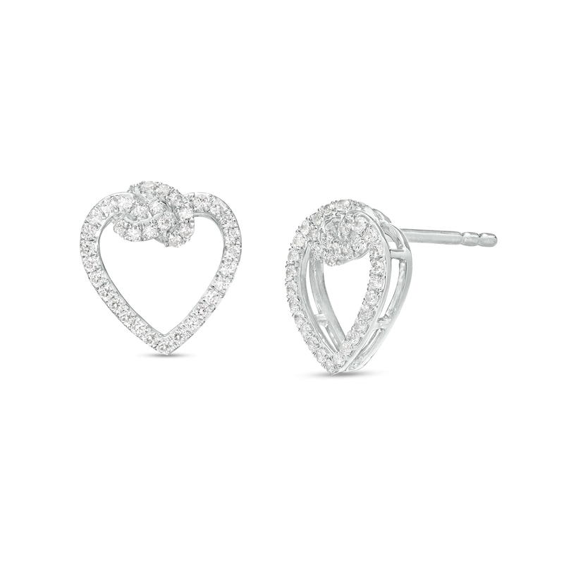 Main Image 1 of 1/3 CT. T.W. Diamond Pretzel Knot Heart Stud Earrings in Sterling Silver