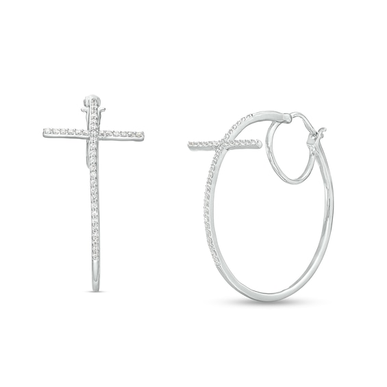 1/3 CT. T.w. Diamond Cross Hoop Earrings in Sterling Silver