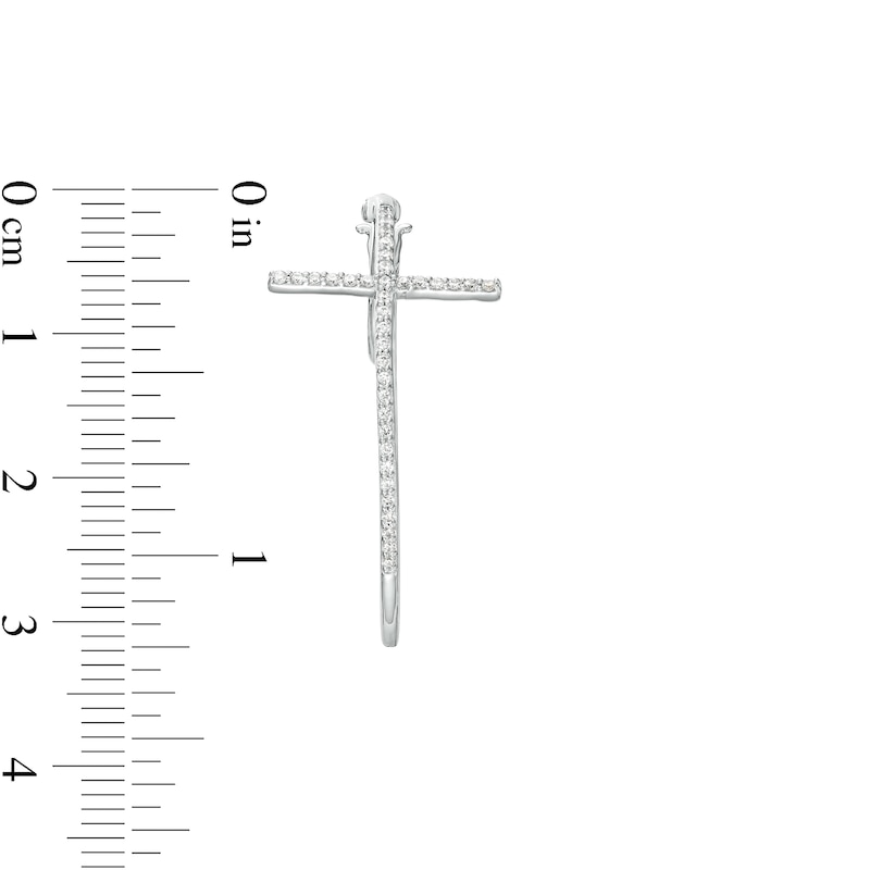 Main Image 3 of 1/3 CT. T.W. Diamond Cross Hoop Earrings in Sterling Silver