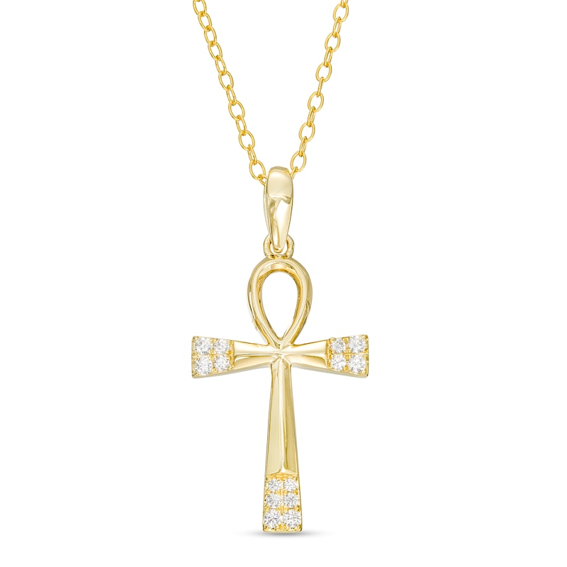 Main Image 1 of 1/10 CT. T.W. Diamond Double Row Ankh Pendant in 10K Gold