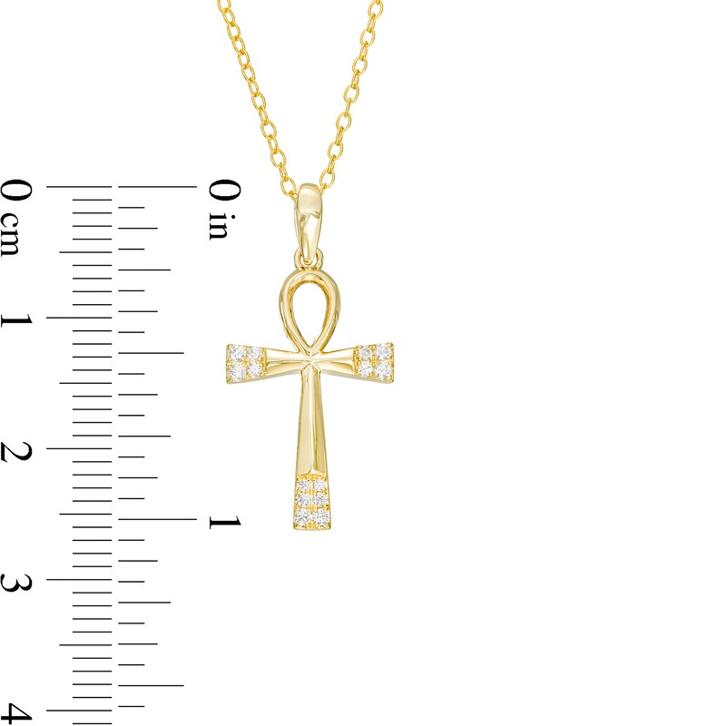 Main Image 3 of 1/10 CT. T.W. Diamond Double Row Ankh Pendant in 10K Gold