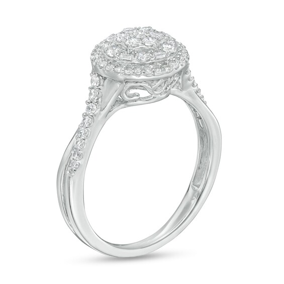 1/2 CT. T.w. Multi-Diamond Double Frame Twist Shank Ring in 10K White Gold