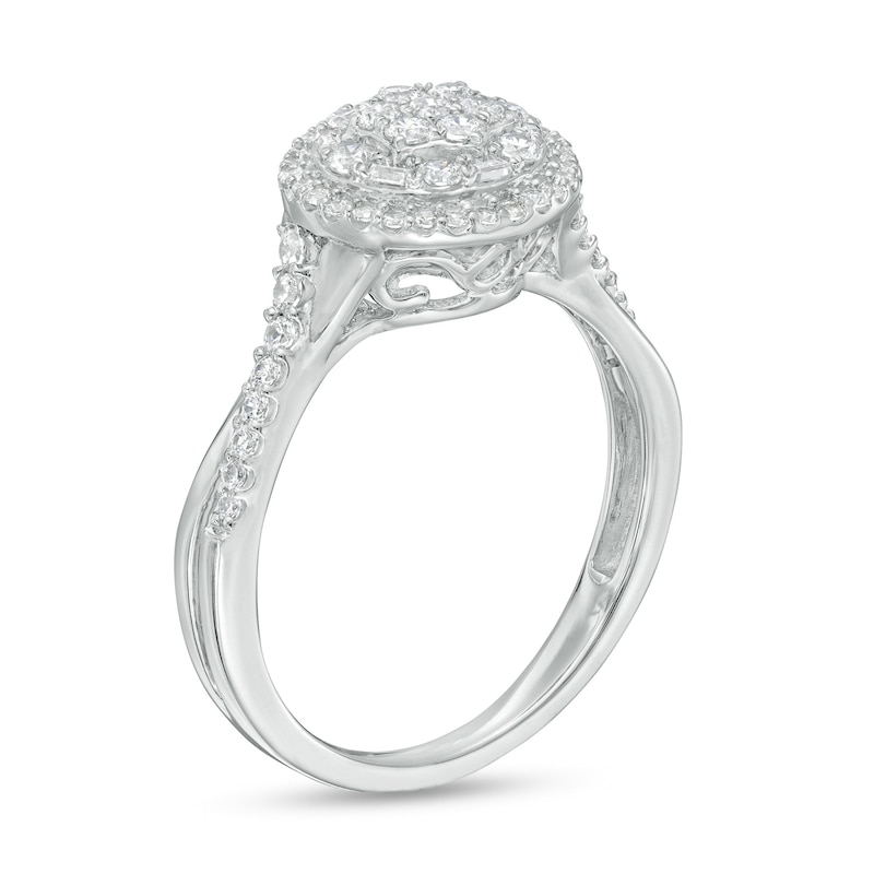 Main Image 3 of 1/2 CT. T.W. Multi-Diamond Double Frame Twist Shank Ring in 10K White Gold