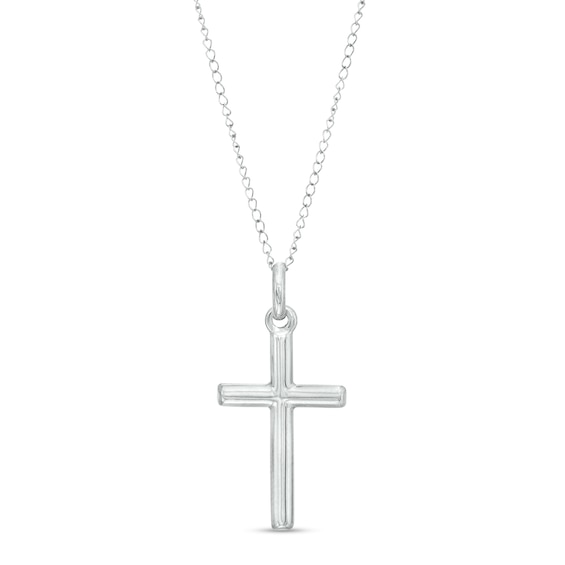Child's Barrel Cross Pendant in 14K White Gold â 13"