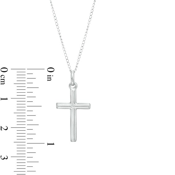 Child's Barrel Cross Pendant in 14K White Gold â 13"