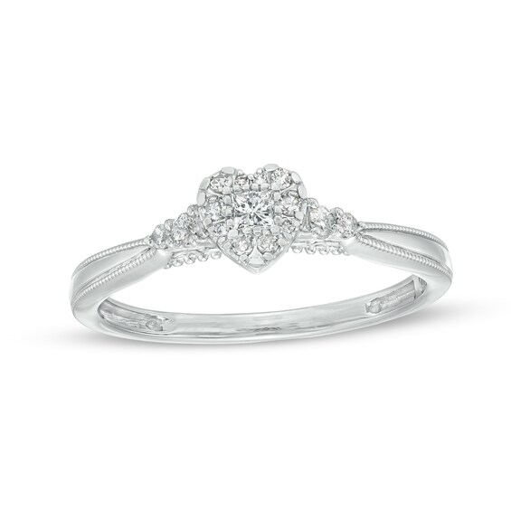 1/6 CT. T.w. Heart-Shaped Multi-Diamond Vintage-Style Promise Ring in 10K White Gold