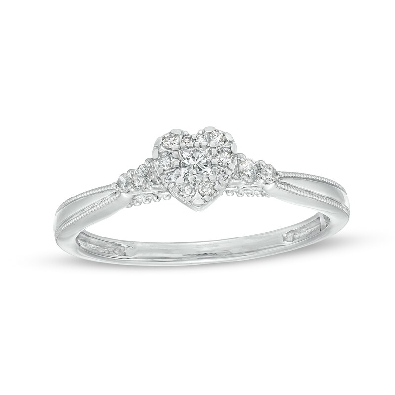 Main Image 1 of 1/6 CT. T.W. Heart-Shaped Multi-Diamond Vintage-Style Promise Ring in 10K White Gold