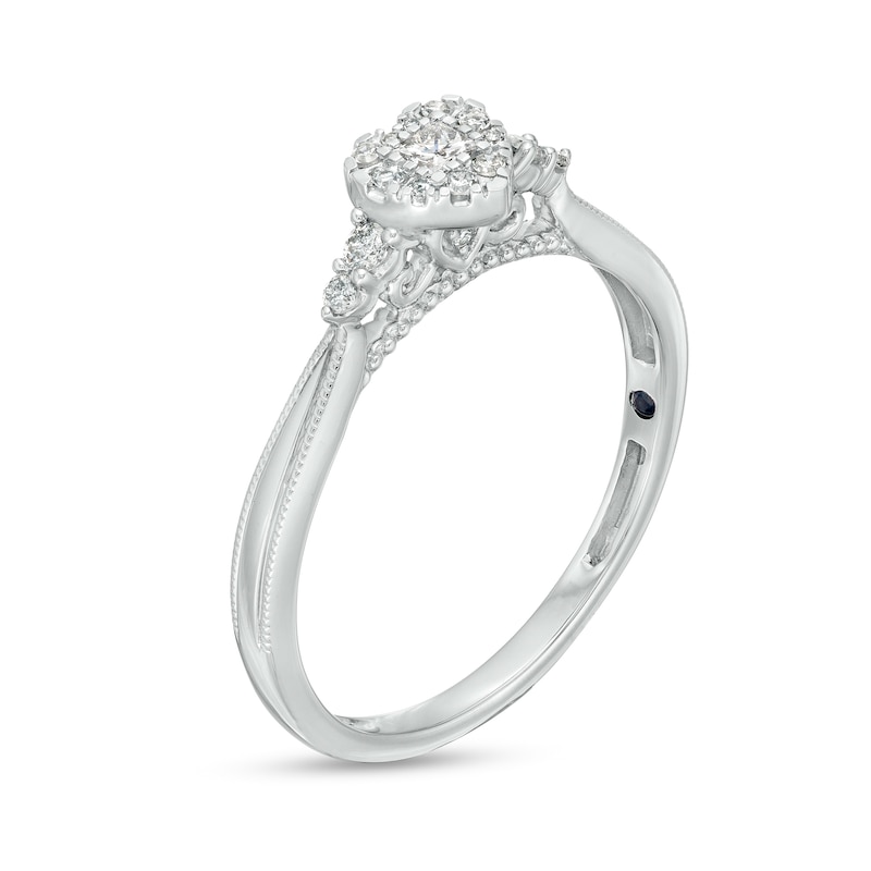 Main Image 3 of 1/6 CT. T.W. Heart-Shaped Multi-Diamond Vintage-Style Promise Ring in 10K White Gold