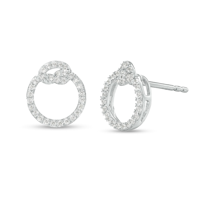 Main Image 1 of 1/4 CT. T.W. Diamond Pretzel Knot Circle Outline Stud Earrings in Sterling Silver