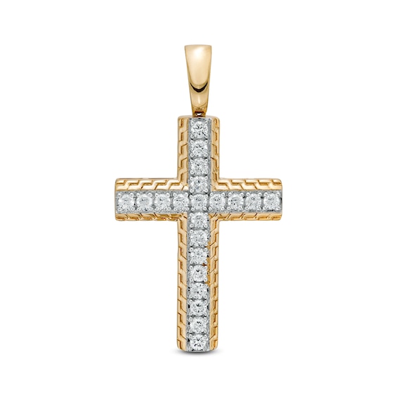 Men's 2 CT. T.w. Certified Lab-Grown Diamond Textured Cross Necklace Charm in 14K Gold (F/Si2)