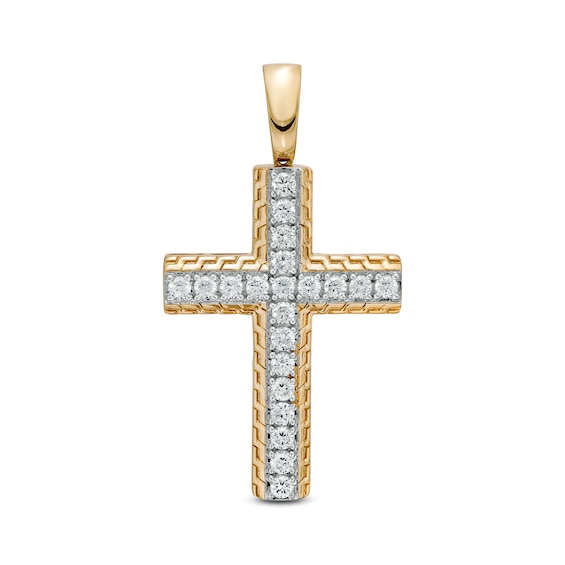 Men's 2 CT. T.w. Certified Lab-Created Diamond Textured Cross Necklace Charm in 14K Gold (F/Si2)