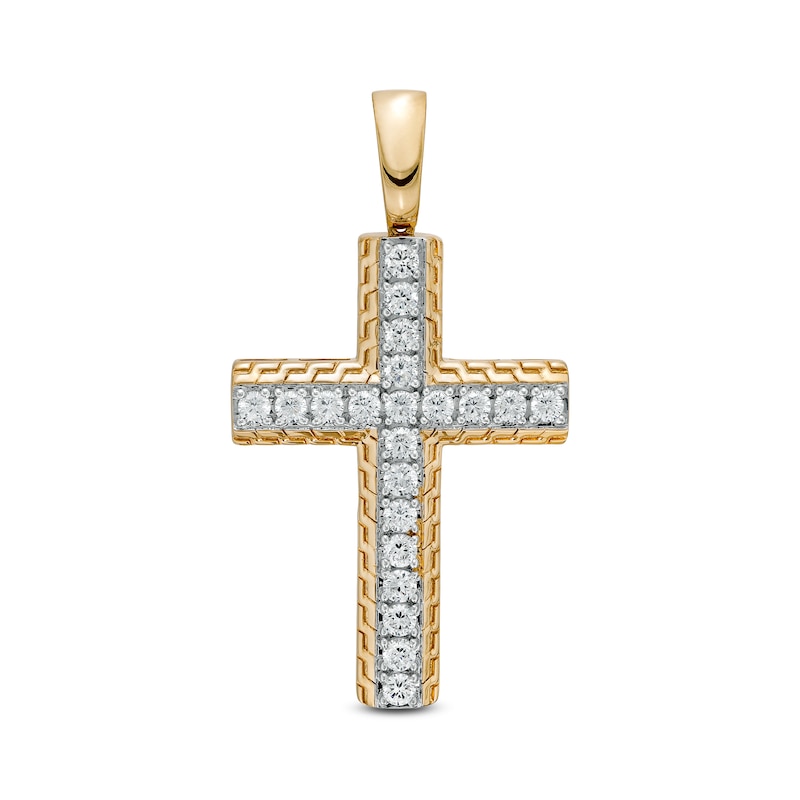 Men's 2 CT. T.W. Certified Lab-Created Diamond Textured Cross Necklace Charm in 14K Gold (F/SI2)