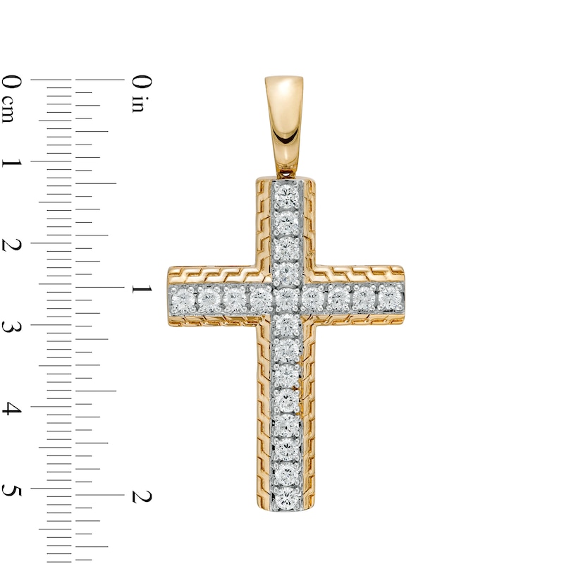 Men's 2 CT. T.W. Certified Lab-Created Diamond Textured Cross Necklace Charm in 14K Gold (F/SI2)