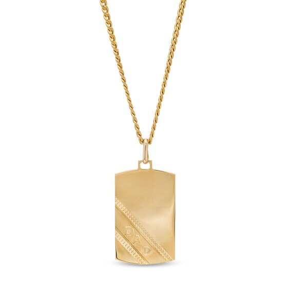 Textured Curb Chain Slant Embossed "Dad" Dog Tag Pendant in 10K Gold â 22"