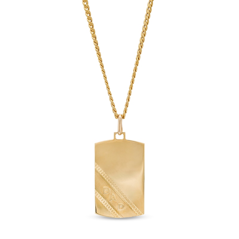 Main Image 1 of Textured Curb Chain Slant Embossed "DAD" Dog Tag Pendant in 10K Gold – 22"