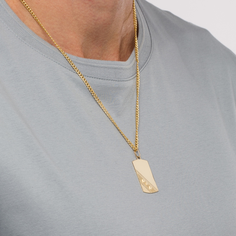 Main Image 2 of Textured Curb Chain Slant Embossed "DAD" Dog Tag Pendant in 10K Gold – 22"