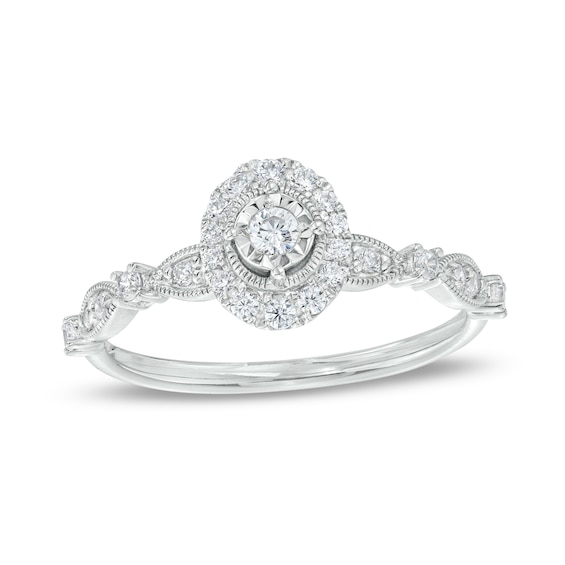 1/4 CT. T.w. Diamond Oval Frame Alternating Shank Vintage-Style Engagement Ring in 10K White Gold (J/I3)