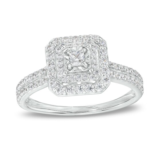 1/2 CT. T.w. Princess-Cut Diamond Double Frame Double Row Engagement Ring in 10K White Gold (I/I3)