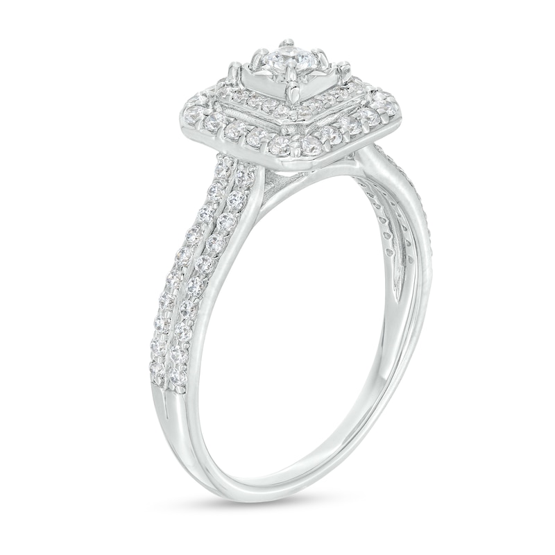 Main Image 3 of 1/2 CT. T.W. Princess-Cut Diamond Double Frame Double Row Engagement Ring in 10K White Gold (I/I3)