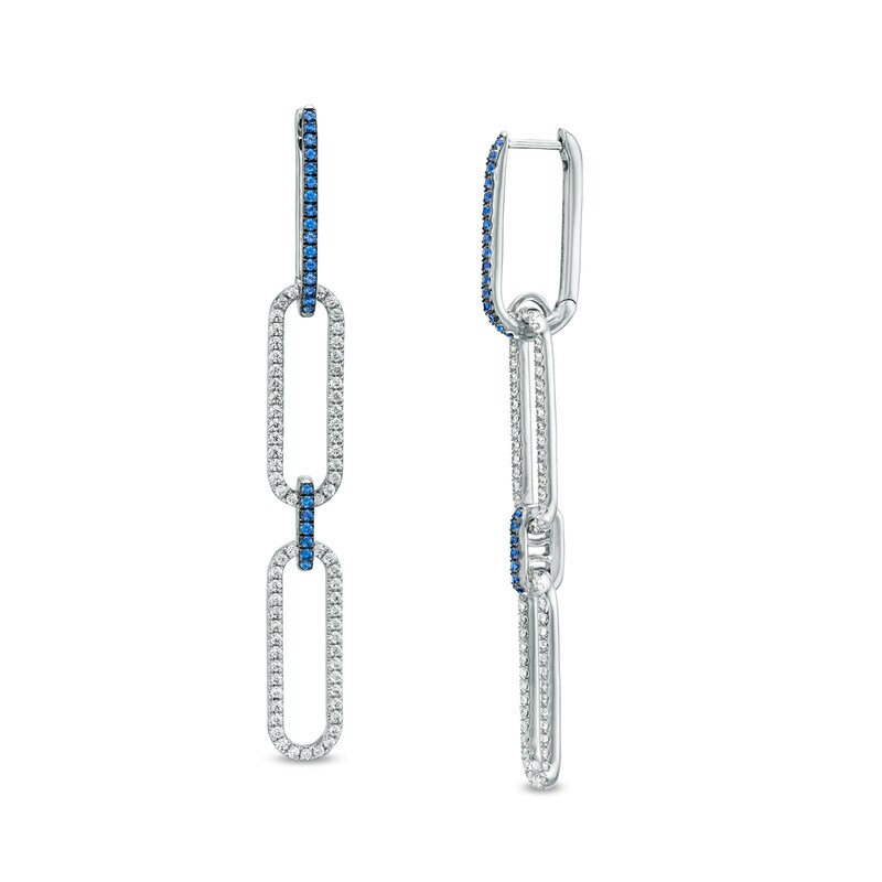 The Kindred Links from Vera Wang Love Collection Blue Sapphire and 1 CT. T.W. Diamond Drop Earrings in Sterling Silver