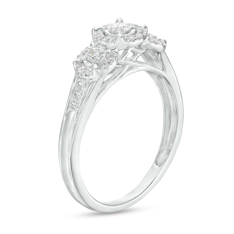Main Image 2 of 1/4 CT. T.W. Diamond Past Present Future® Frame Split Shank Engagement Ring in 10K White Gold